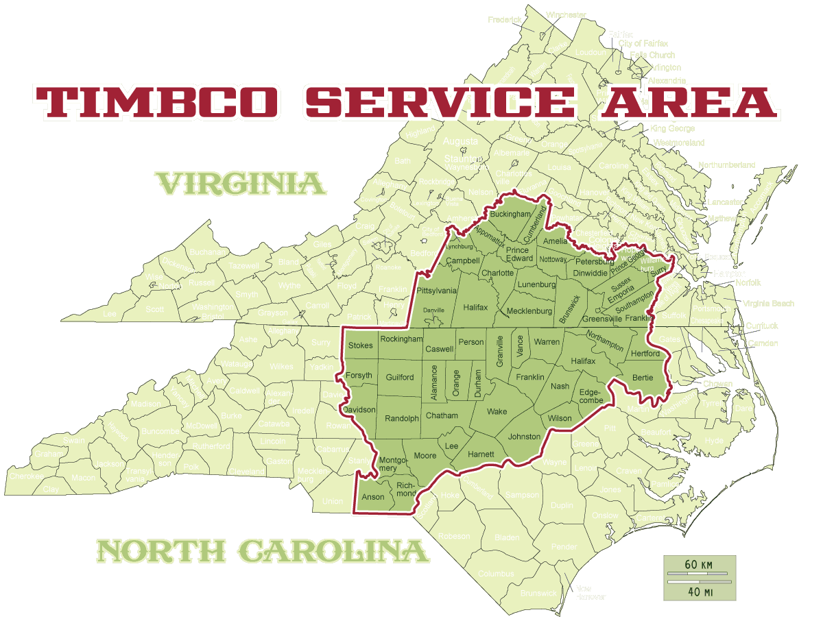 Timbco Timber harvesting service area in NC and VA